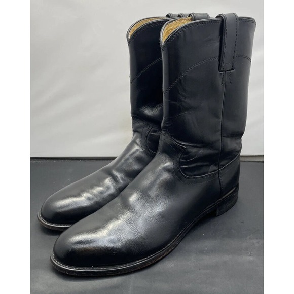 Justin Boots Black Leather Western Roper Cowboy Boots 3133 Mens 10.5 Fast Ship main image 9